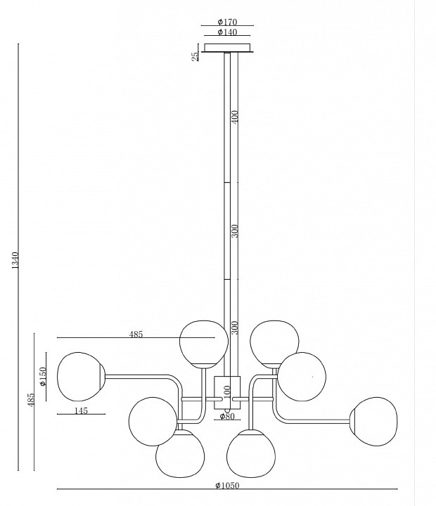 Люстра на штанге Maytoni Erich MOD221-PL-12-G