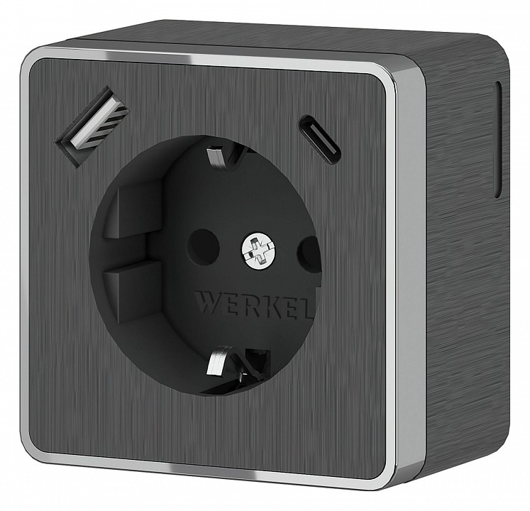 Розетка с заземлением, шторками и USB Werkel Gallant графит рифленый W5071704