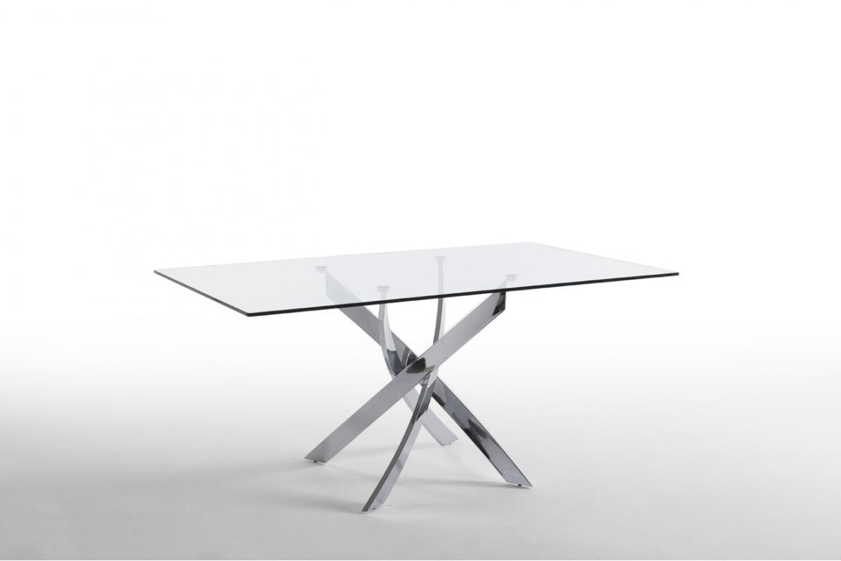 Стол обеденный прямоугольный F2133 /1061 стекло 160x95 с ножками из нержавеющей стали