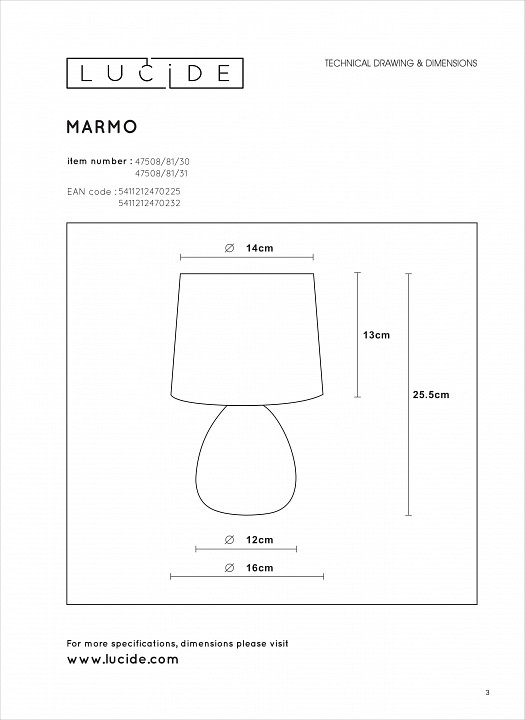 Настольная лампа декоративная Lucide Marmo 47508/81/30