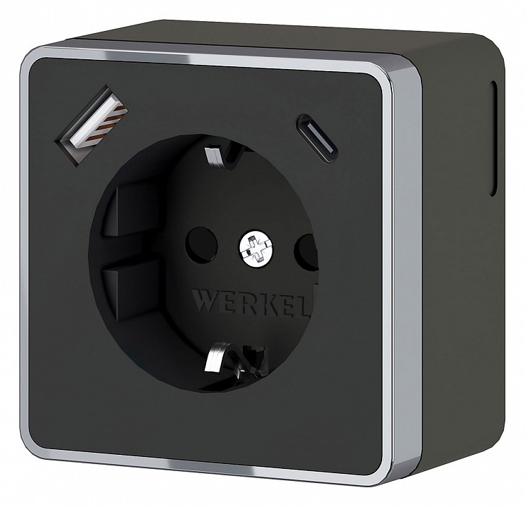 Розетка с заземлением, шторками и USB Werkel Gallant черный/хром W5071735