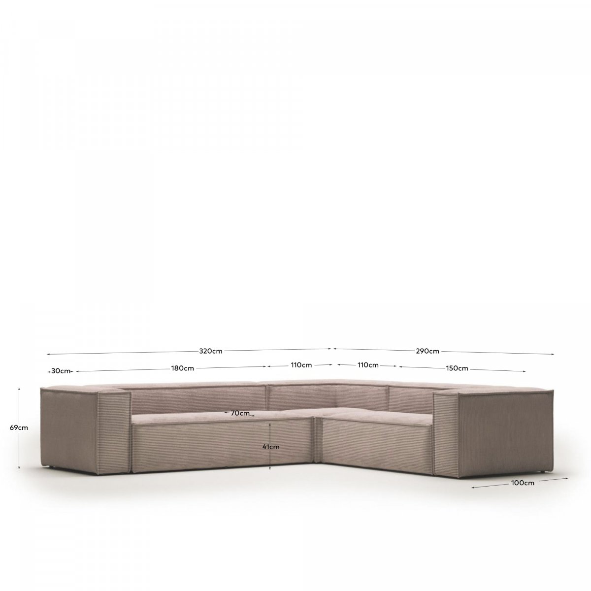 Угловой 5 местный диван Blok 320 x 290 cm розовый вельвет