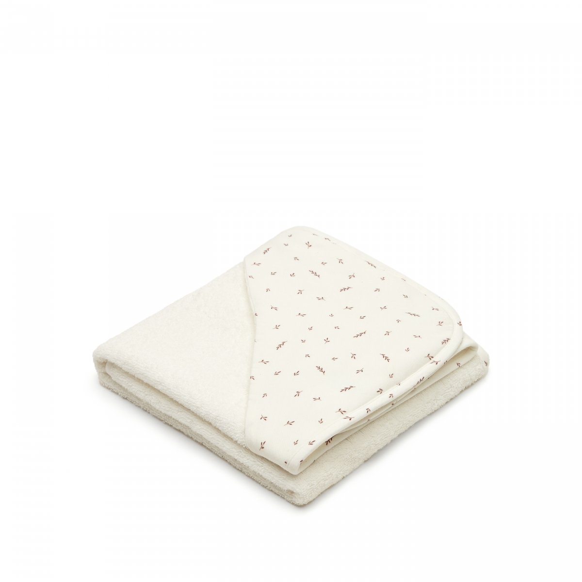 Deya baby towel cape in white cotton with patterns