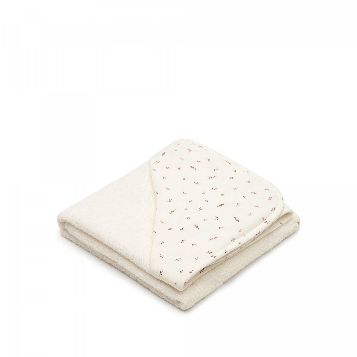 Deya baby towel cape in white cotton with patterns