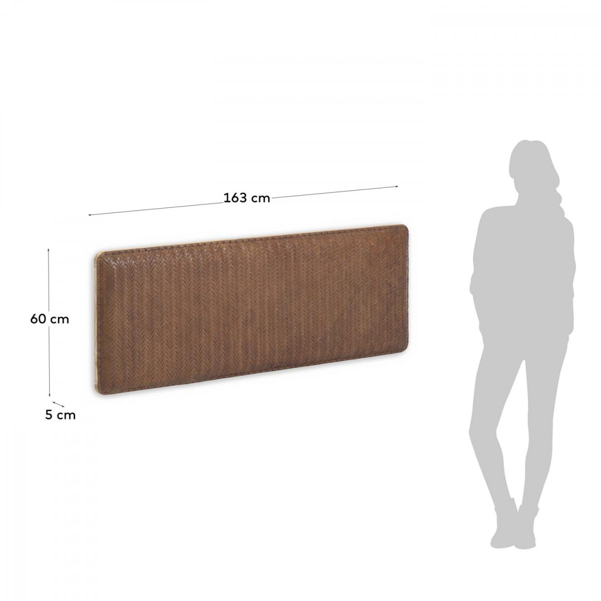 Изголовье кровати Natesa из массива тика и кожи 163 x 60 см