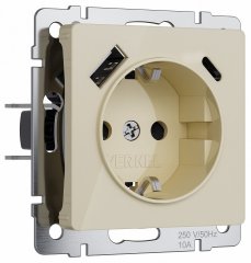Розетка с заземлением, шторками и 2хUSB, без рамки Werkel Айвори акриловый W1171743
