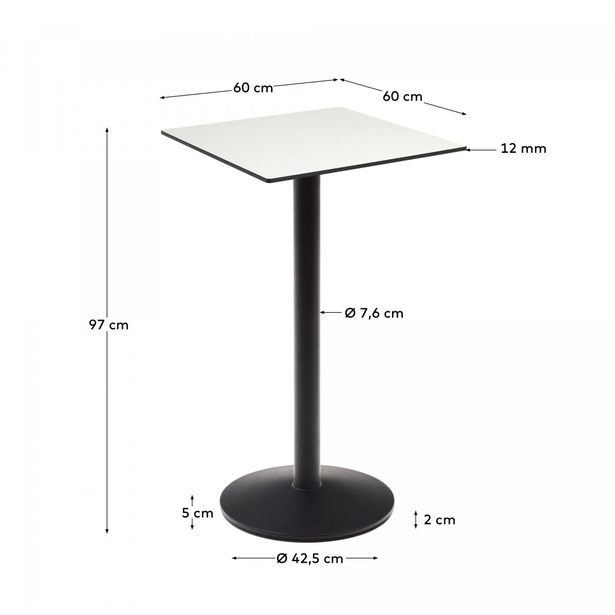 Высокий садовый столик Esilda белый на черном металлическом основании 60 x 60 x 96 см
