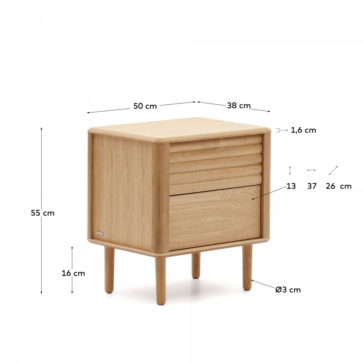 Lenon Тумбочка с 2 ящиками из шпона дуба 50 x 55 см