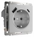 Розетка с заземлением, шторками и 2хUSB, без рамки Werkel серебряный W1171706