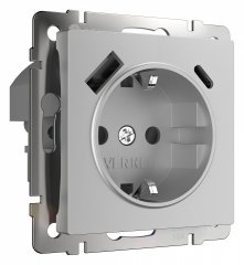 Розетка с заземлением, шторками и 2хUSB, без рамки Werkel серебряный W1171706