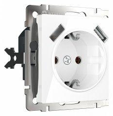 Розетка с заземлением, шторками и 2хUSB, без рамки Werkel белый W1171501